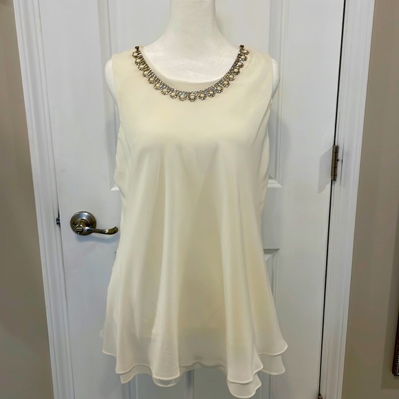 Dress Barn Tops - Cream sleeveless dress blouse w/detachable necklace.  Size L, never worn.